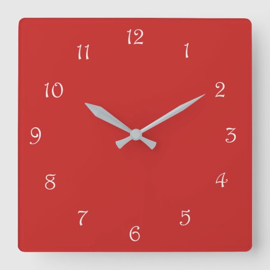 Horloge Carrée Numéros de script blanc sur wccnt rouge (Recto)