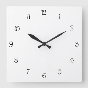 Horloge Carrée Numéros de script noir sur wccn blanc
