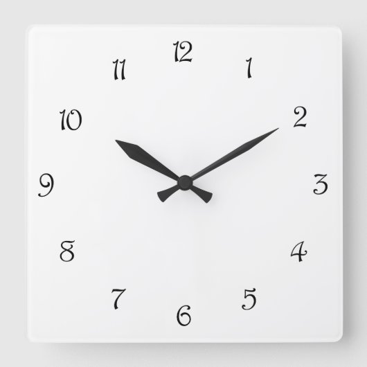 Horloge Carrée Numéros de script noir sur wccn blanc (Recto)