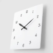Horloge Carrée Numéros de script noir sur wccn blanc (Angle)