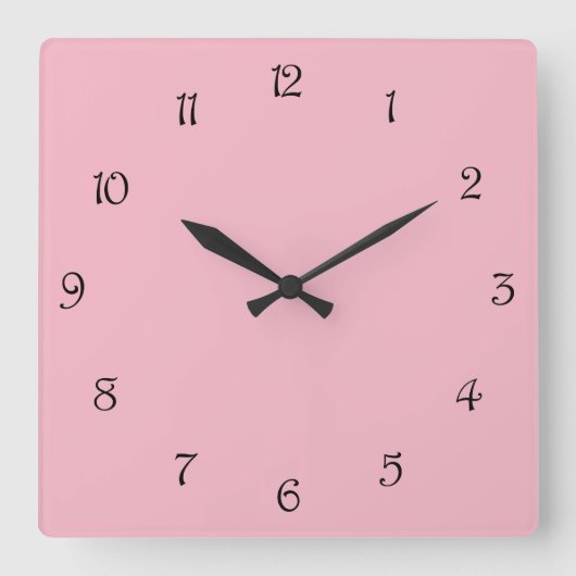 Horloge Carrée Numéros de script noir sur wccnt rose (Recto)