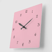 Horloge Carrée Numéros de script noir sur wccnt rose (Angle)
