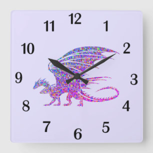 Horloge Carrée Numéros Extraordinaires de Mosaïque Dragon violet