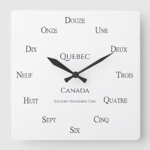 Horloge Carrée Numéros français Lieu personnalisé et heure locale