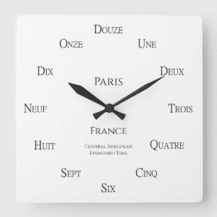 Horloge Carrée Numéros français Zone horaire de la ville personna