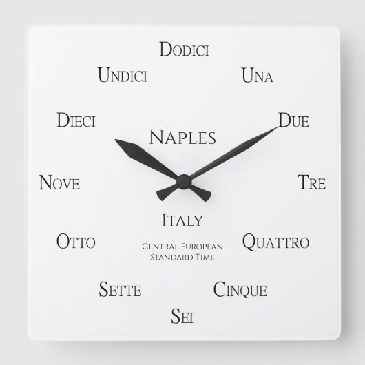 Horloge Carrée Numéros italiens Personnalisé Ville Pays Heure Zon (Recto)