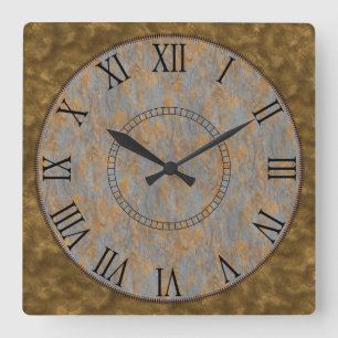 Horloge Carrée Numéros romains de poussière d'or et de rouille