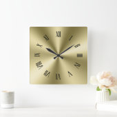 Horloge Carrée Numéros romains de texture métallique brillante or (Maison)