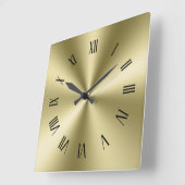 Horloge Carrée Numéros romains de texture métallique brillante or (Angle)