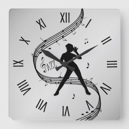 Horloge Carrée Numéros romains Jazz Dance Argent (Recto)
