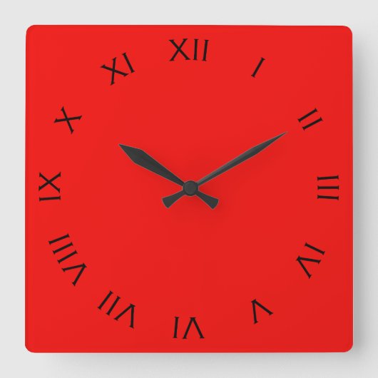 Horloge Carrée Numéros romains noirs sur wccn rouge (Recto)