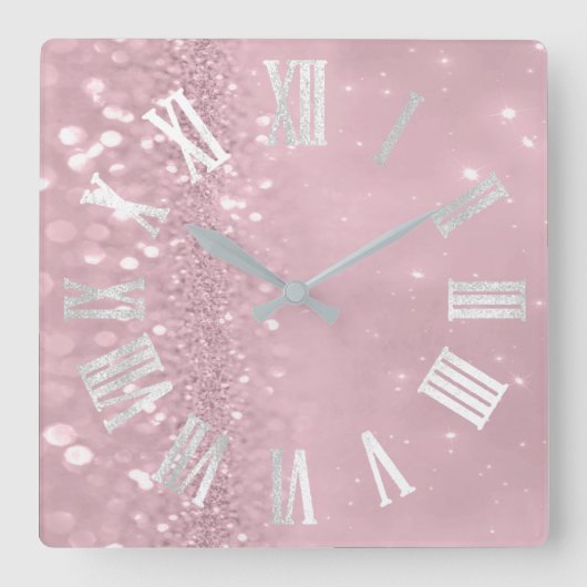 Horloge Carrée Numéros romains Silver Grey Parties scintillant ro (Recto)