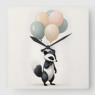 Horloge Carrée Nursery Chambre Enfants Ballons Skunk Bohème Minim
