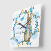 Horloge Carrée Nursery Rabbit et Bunting Clock (Angle)