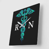 Horloge Carrée Nurse's Turquoise Caduceus (Angle)
