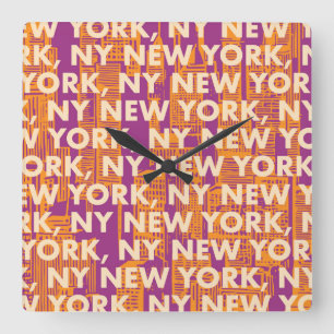 Horloge Carrée NY NEW YORK Motif graphique