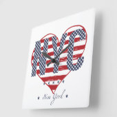 Horloge Carrée NYC American Flag Heart (Angle)