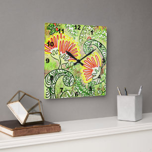 Horloge Carrée NZ LINE ART Fleurs d'arbre de Noël