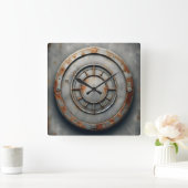 Horloge Carrée objet en métal corrodé (Maison)