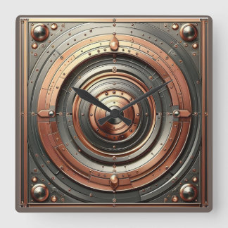 Horloge Carrée objet en métal en acier et cuivre