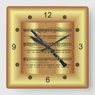 Horloge Carrée ~ Oboe ~ Partition courbe ~ Arrière - plan or ~
