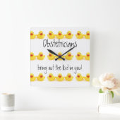 Horloge Carrée Obstétriciens Jaune Canards en Caoutchouc Trio (Maison)