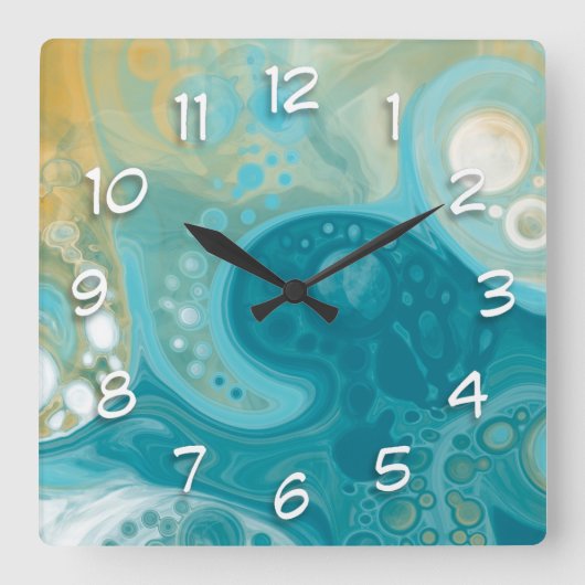 Horloge Carrée Ocean Blue Waves et Sandy Brown Fluid Art (Recto)