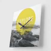 Horloge Carrée Océan | Explorer La Devis Mondiale (Angle)