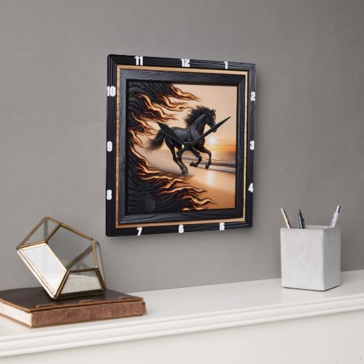 Horloge Carrée Ocean Morgan Ride : Image de grain carbonisé. (Bureau)