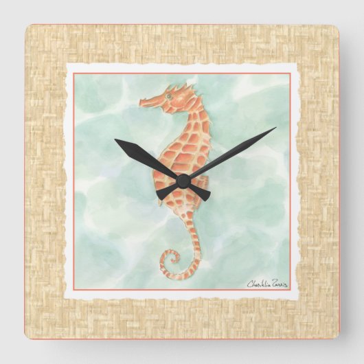 Horloge Carrée Ocean Orange Seahorse (Recto)