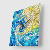 Horloge Carrée Ocean Wave Sun mosaïque art (Angle)