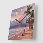 Horloge Carrée Ocean Waves Sandy Beach Sunset (Angle)