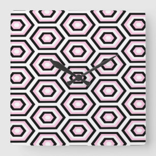 Horloge Carrée Octagon noir, blanc et rose