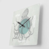 Horloge Carrée Octopus Beach House ou un biologiste marin (Angle)