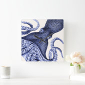 Horloge Carrée Octopus bleu paysage (Maison)