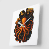 Horloge Carrée "Octopus Music Wall Clock - Steampunk Art Decor wi (Angle)