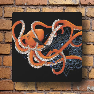 Horloge Carrée Octopus Orange Mandal Blue