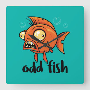 Horloge Carrée Odd Fish Quirky Funny Orange Goldfish Cartoon