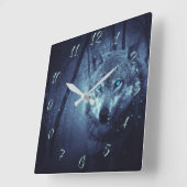 Horloge Carrée Oeil bleu loup (Angle)