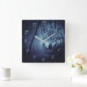 Horloge Carrée Oeil bleu loup (Maison)