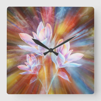 Horloge Carrée Œuvre d'art de fleurs modernes abstraites