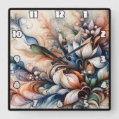 Horloge Carrée Oeuvre florale vibrante (Recto)