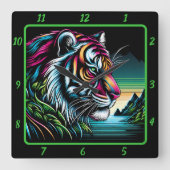 Horloge Carrée Oeuvre Savage De Tigre De Neon (Recto)