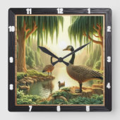 Horloge Carrée Oie et canards rustiques (Recto)