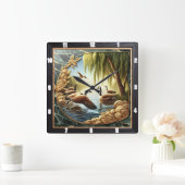 Horloge Carrée Oie grise Rivière Rustique (Maison)