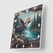 Horloge Carrée Oie par rivière dans le paysage forestier Art (Angle)