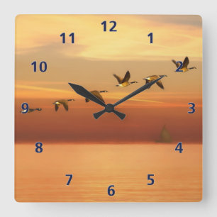 Horloge Carrée Oies du Canada en vol au coucher du soleil
