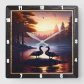 Horloge Carrée Oies Et Canards Lakeside Rustiques (Recto)