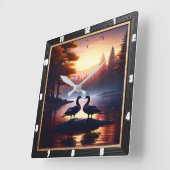 Horloge Carrée Oies Et Canards Lakeside Rustiques (Angle)