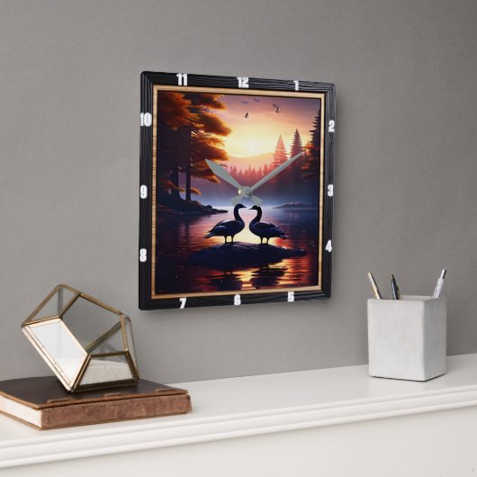 Horloge Carrée Oies Et Canards Lakeside Rustiques (Bureau)